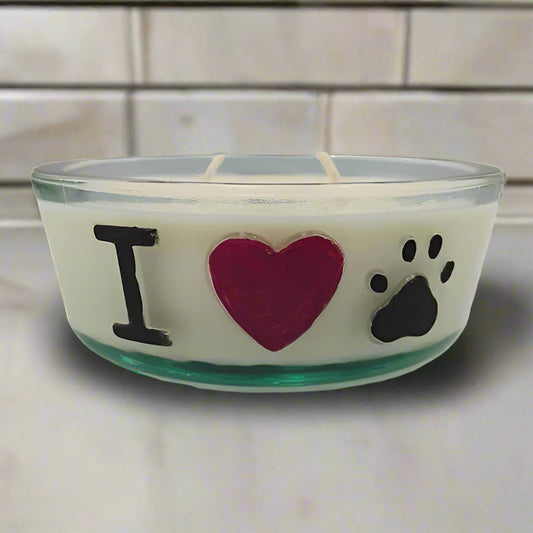 "I ♥ Paws" Recycled Glass Candle – Reuse as a Dog Bowl