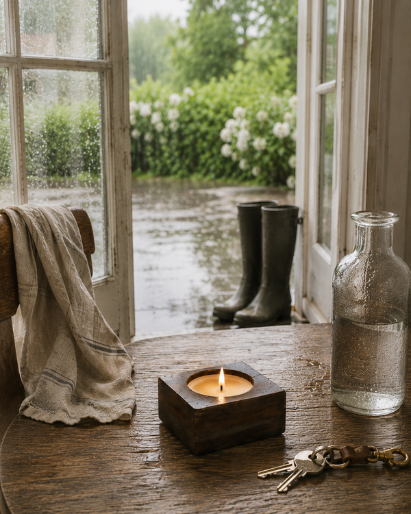 After the Rain — Between Chapters hand-poured soy candle in a vintage-inspired cheesemold by Seven Divas
