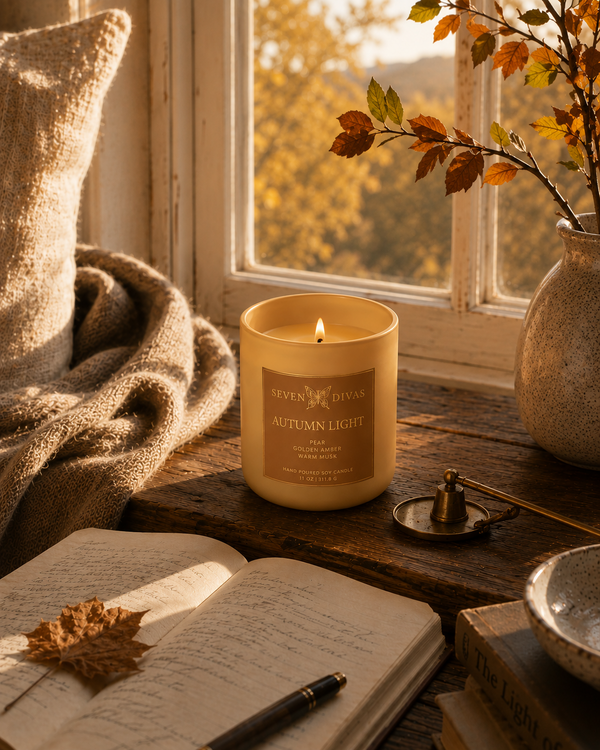 Autumn Light hand-poured soy candle, Seven Divas Turning Season collection