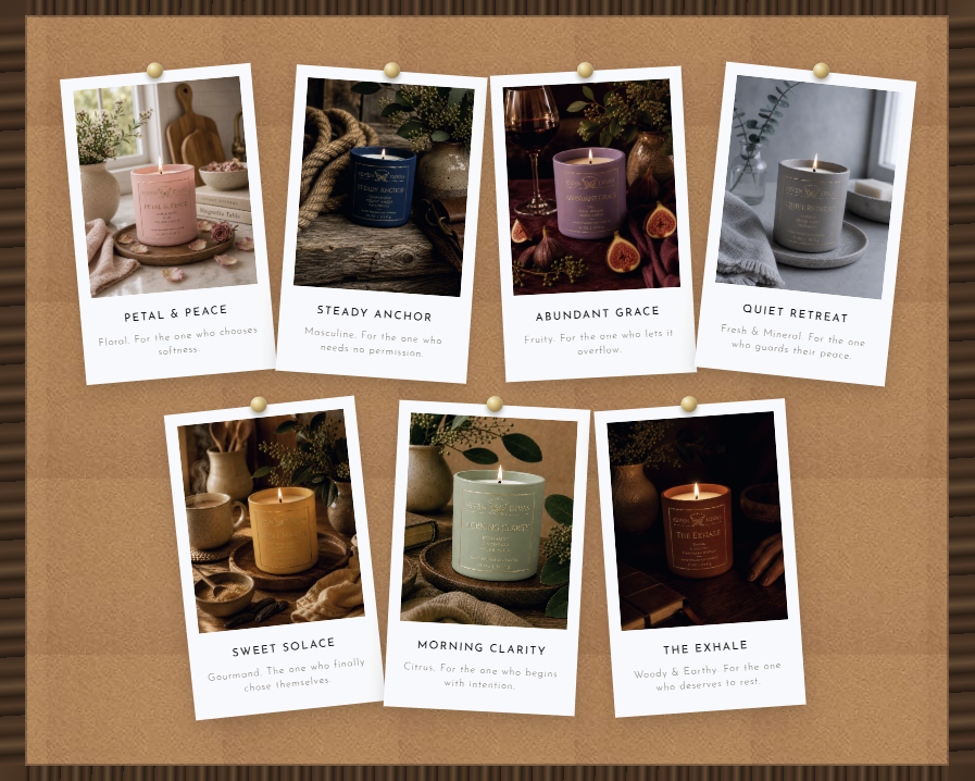 Seven Divas First Light candle styled on a warm neutral surface