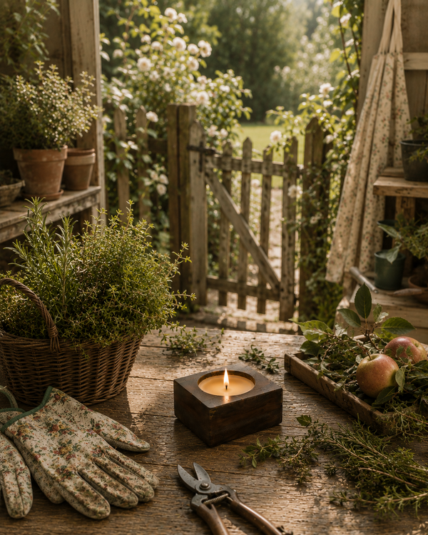 Garden Gate — Between Chapters hand-poured soy candle in a vintage-inspired cheesemold by Seven Divas