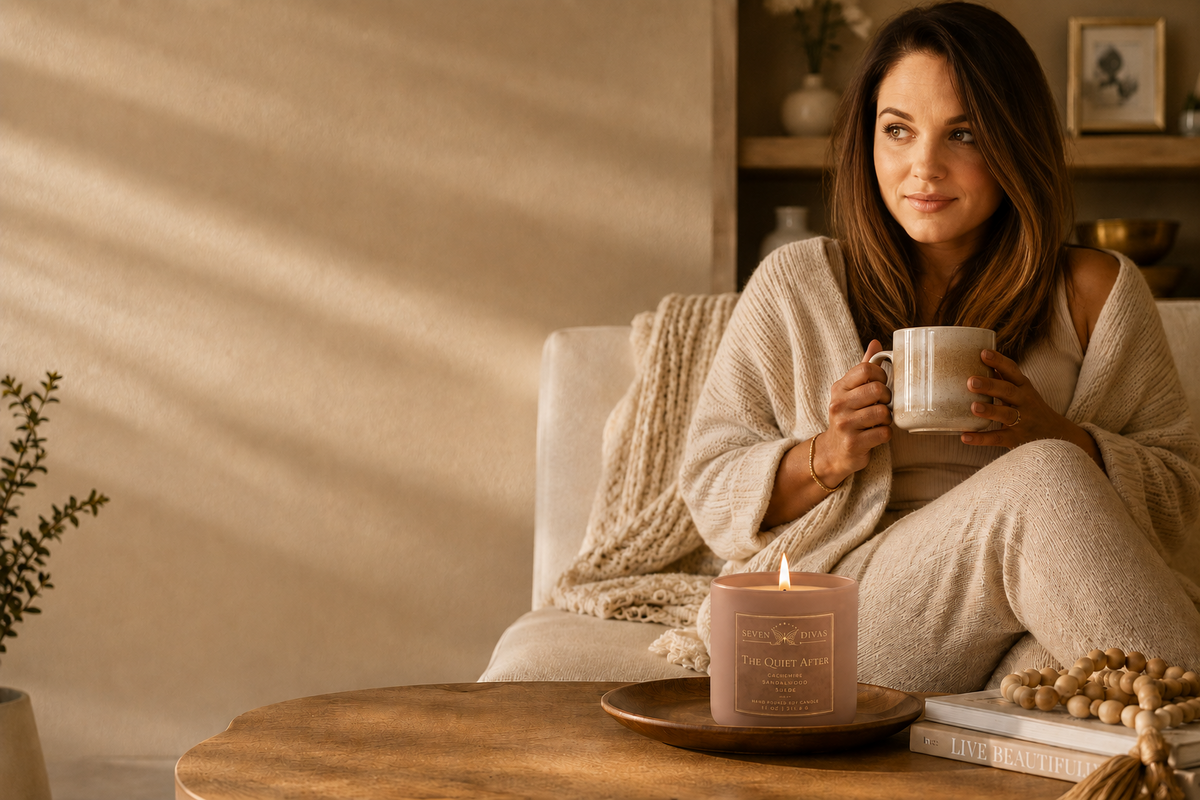 Seven Divas candle in a warm, intimate setting
