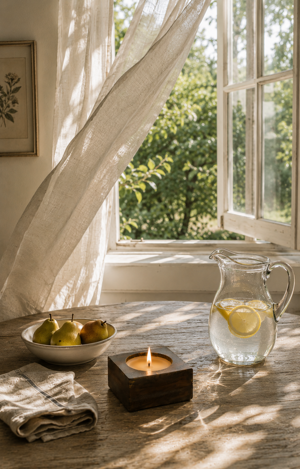 Open Windows — Between Chapters hand-poured soy candle in a vintage-inspired cheesemold by Seven Divas