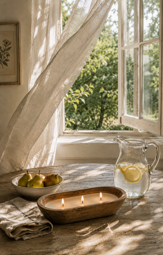 Open Windows — Between Chapters hand-poured soy candle in a signature dough bowl by Seven Divas
