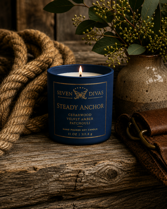 Steady Anchor hand-poured soy candle in a ceramic jar by Seven Divas