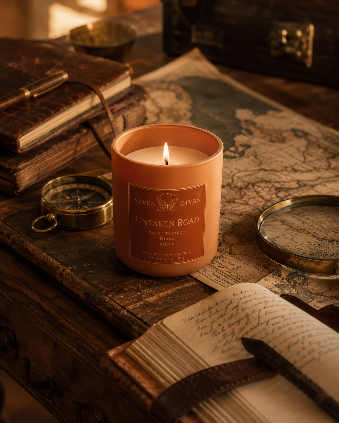 Untaken Road hand-poured soy candle, Seven Divas Turning Season collection