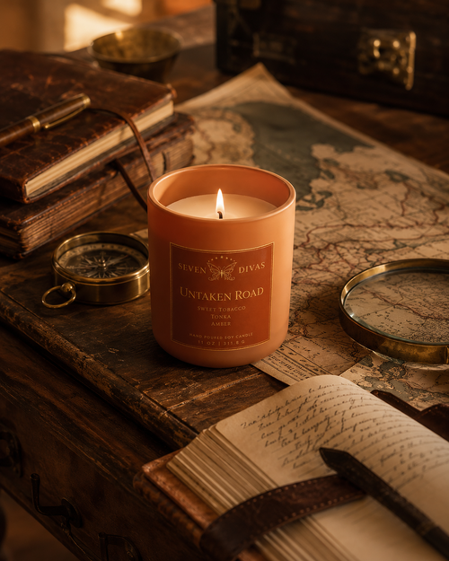 Untaken Road hand-poured soy candle, Seven Divas Turning Season collection