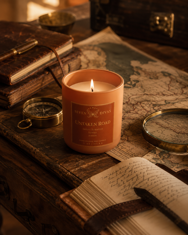 Untaken Road hand-poured soy candle, Seven Divas Turning Season collection